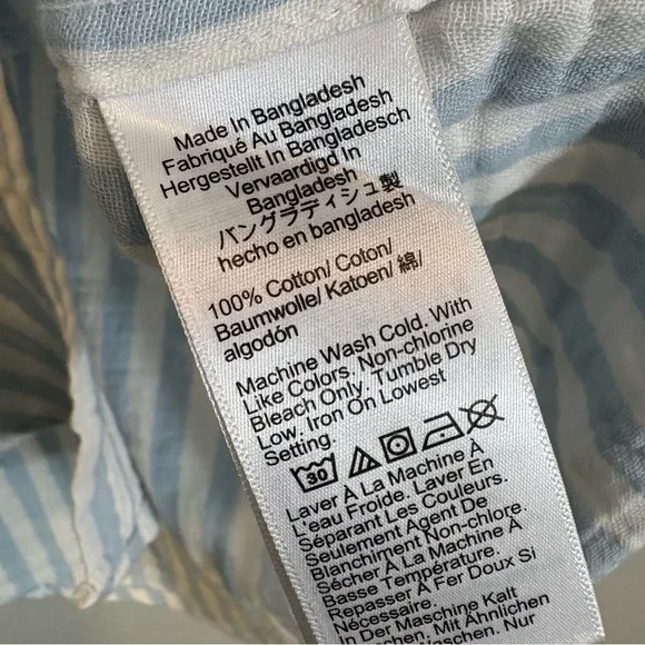 J. Crew Factory Slim Gauze Shirt Men’s Size M Blue White Stripe Button Up Preppy - Picture 5 of 8
